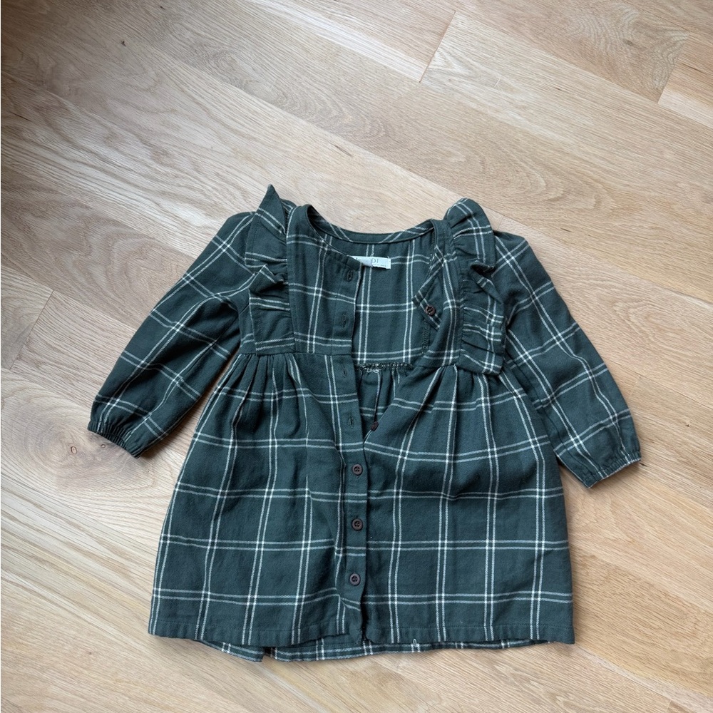 Colored Organics Green Plaid Ruffle-Trim Kids Dress